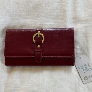 Time and Tru Wine Red Wallet with Gold Buckle Accent